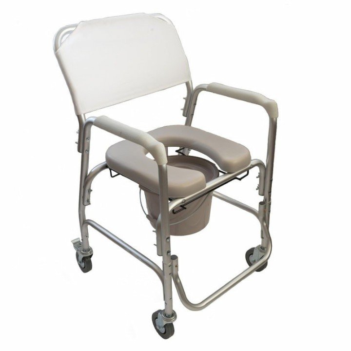 Silla de ducha de aluminio con inodoro y ruedas