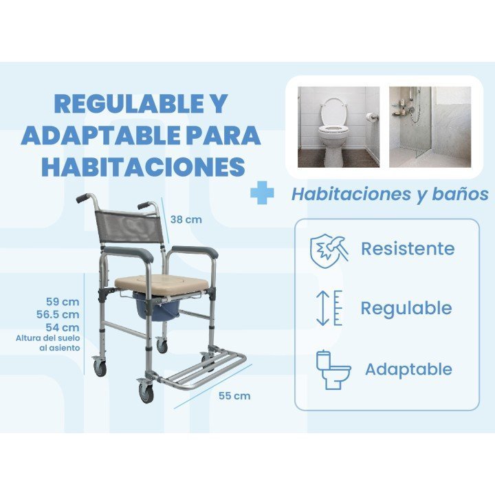 Silla inodoro de aluminio con ruedas