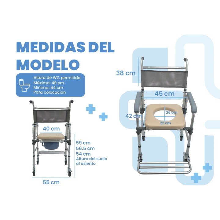 Silla inodoro de aluminio con ruedas