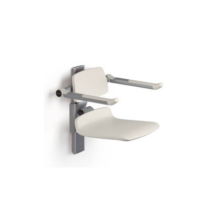 Asiento de ducha regulable en altura con respaldo y brazos